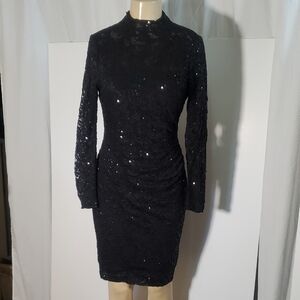 Lauren Ralph Lauren Women's Sequin Lace Sheath Dress Elegant Black Sz 6